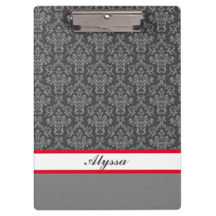Grey and White Damask Pattern with Name Clipboard