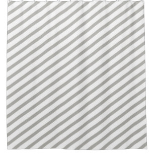 Grey and White Diagonal Stripe Modern Shower Curtain