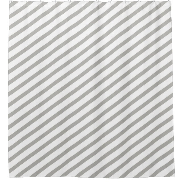 Grey and White Diagonal Stripe Modern Shower Curtain (Front)