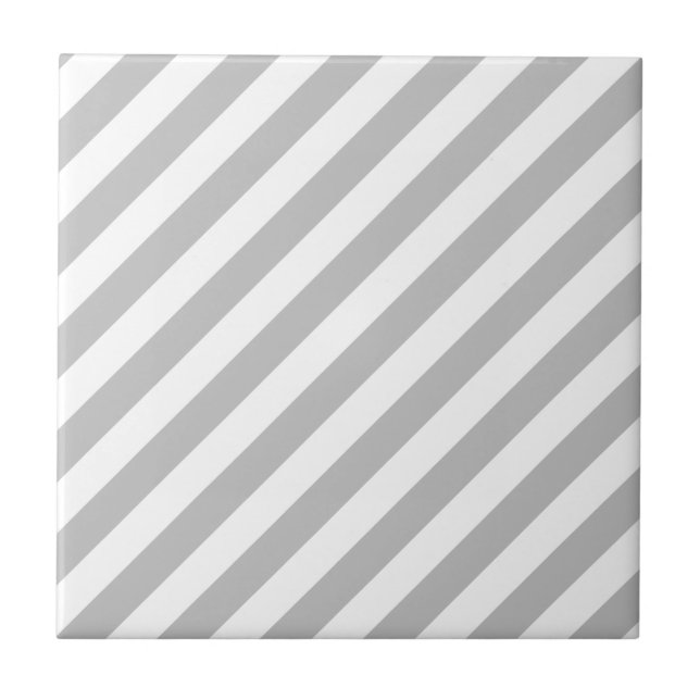Grey and White Diagonal Stripes Pattern Tile (Front)