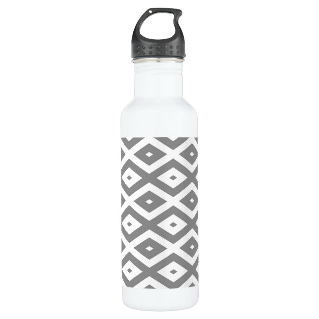Grey and white diamond pattern 710 ml water bottle (Front)