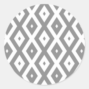 Grey and white diamond pattern classic round sticker