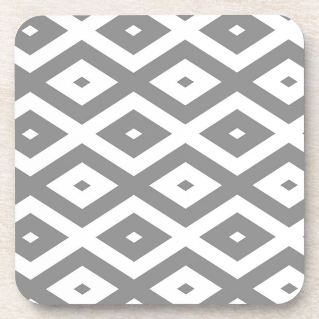 Grey and white diamond pattern coaster (Front)