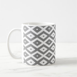 Grey and white diamond pattern coffee mug