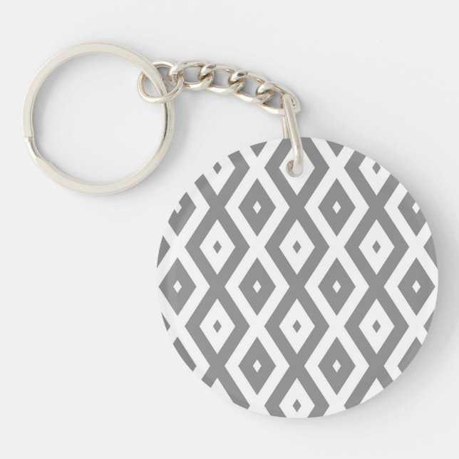 Grey and white diamond pattern key ring (Front)