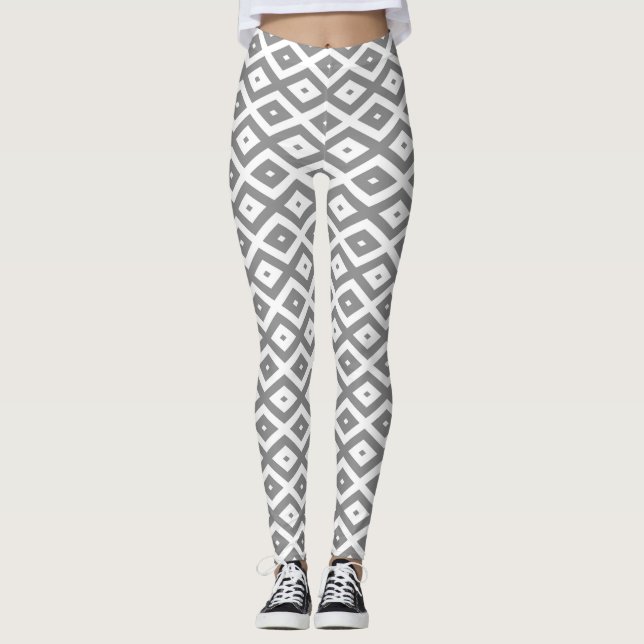 Grey and white diamond pattern leggings (Front)