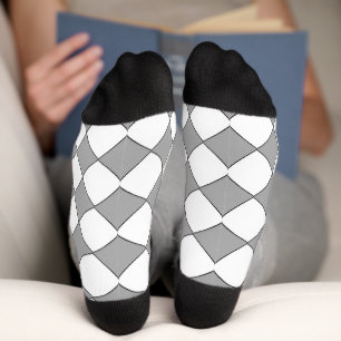 Grey and white diamond pattern socks