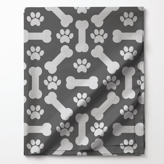 Grey and White Dog Bones and Paw Prints Pattern Fabric (Creator Uploaded)