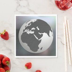 Grey and White Earth Globe Map Napkin