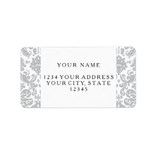 Grey and White Elegant Damask Pattern Label