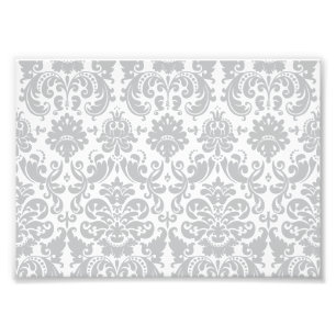 Grey and White Elegant Damask Pattern Photo Print