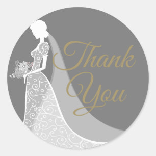 Grey and White Elegant Lace Gown Bridal Shower Classic Round Sticker