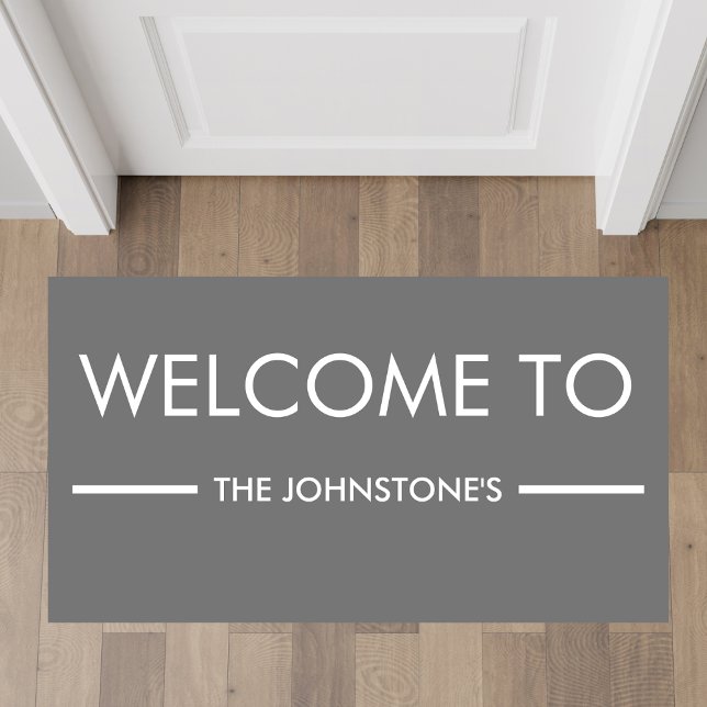 Grey And White Family Name Personalised Welcome Doormat (Creator Uploaded)