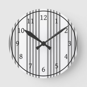 Grey and white five stripes pattern round clock