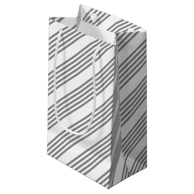Grey and white five stripes pattern small gift bag (Front Angled)