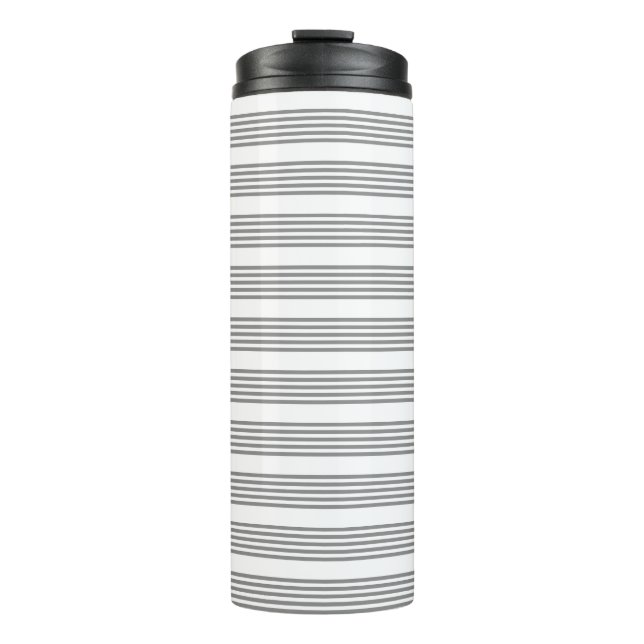 Grey and white five stripes pattern thermal tumbler (Front)