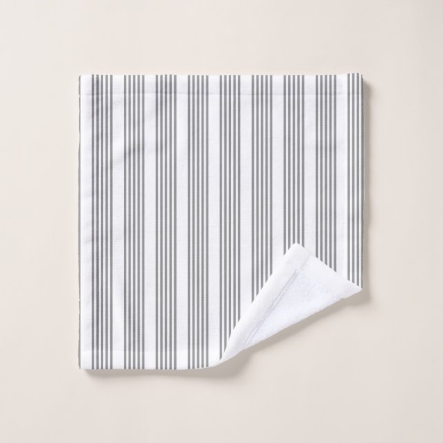 Grey and white five stripes pattern wash cloth (Wash Cloth)