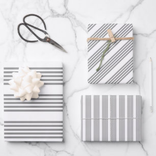 Grey and white five stripes pattern wrapping paper sheet