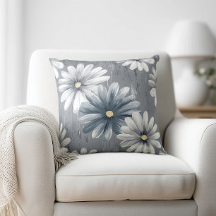 Grey and White Floral Cushion