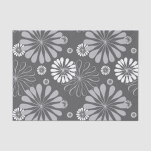Grey and White Floral Design Tissue Paper