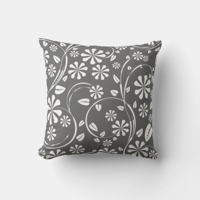 Grey and white floral pattern cushion (Front)