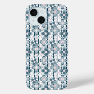 Grey and white floral pattern  grey iPhone 15 case