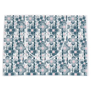 Grey and white floral pattern  grey large gift bag
