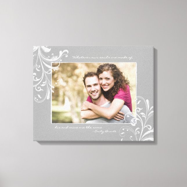 Grey and White Floral Photo Template Picture Canvas Print (Front)