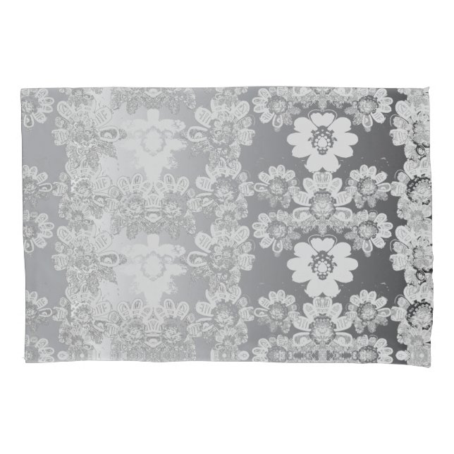 Grey and White Floral Pillow Cases (Front)