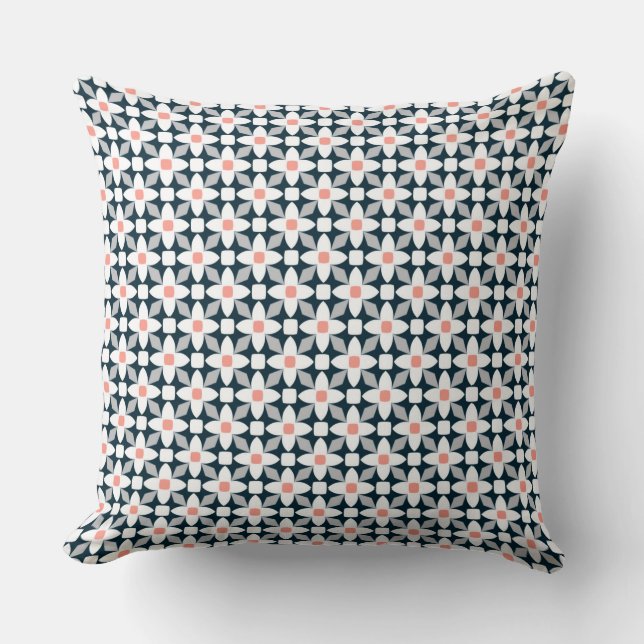 Grey and White Floral Throw Pillow (Front)