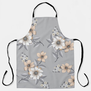 grey and white flower Pattern on grey backgroundde Apron