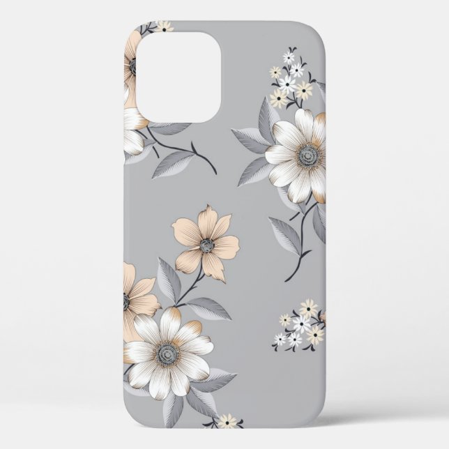 grey and white flower Pattern on grey backgroundde Case-Mate iPhone Case (Back)