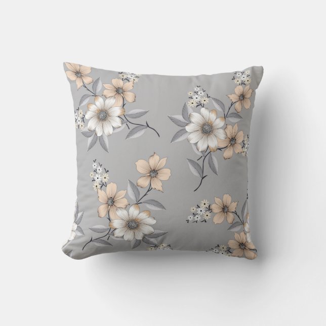 grey and white flower Pattern on grey backgroundde Cushion (Front)