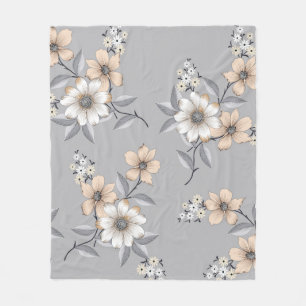 grey and white flower Pattern on grey backgroundde Fleece Blanket
