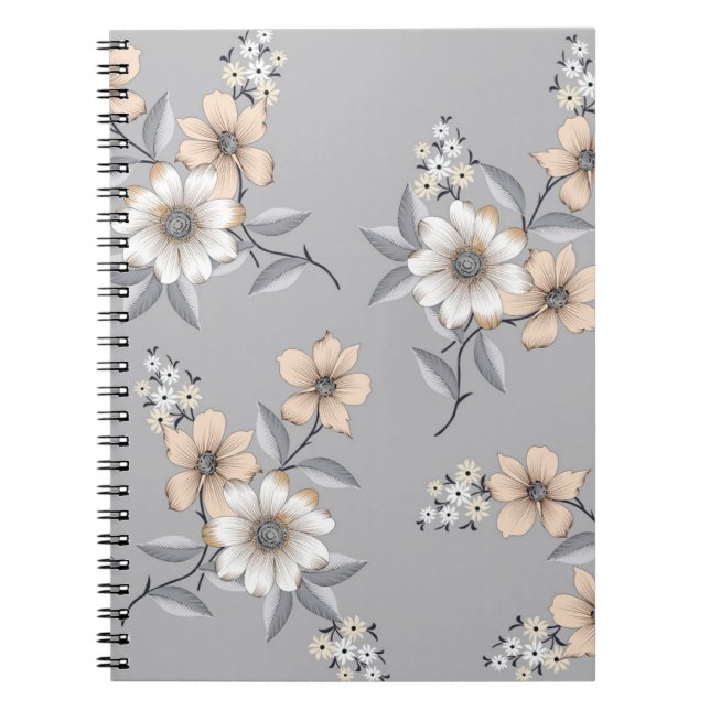 grey and white flower Pattern on grey backgroundde Notebook (Front)