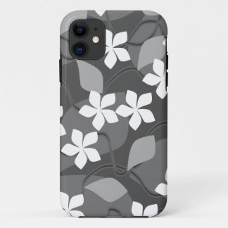 Grey and White Flowers. Floral Pattern. iPhone 11 Case