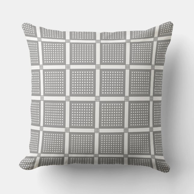 Grey and white geometric checkered pattern cushion (Front)