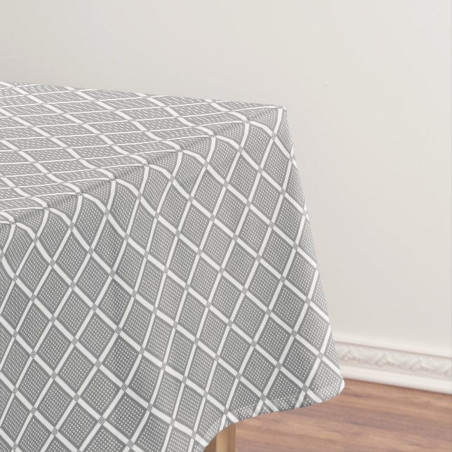 Grey and white geometric checkered pattern tablecloth (In Situ)