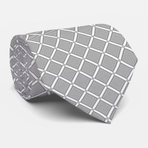 Grey and white geometric checkered pattern tie
