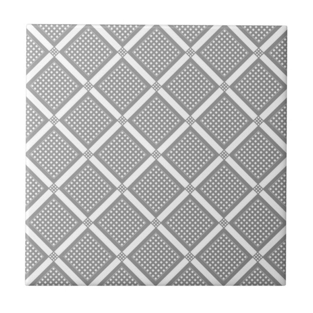 Grey and white geometric checkered pattern tile (Front)