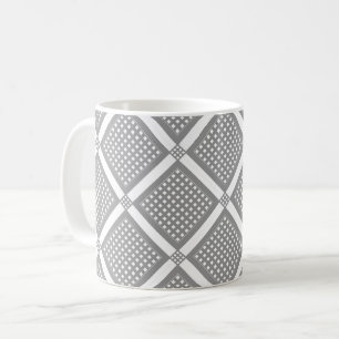 Grey and white geometric chequered pattern coffee mug