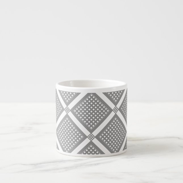 Grey and white geometric chequered pattern espresso cup (Front)
