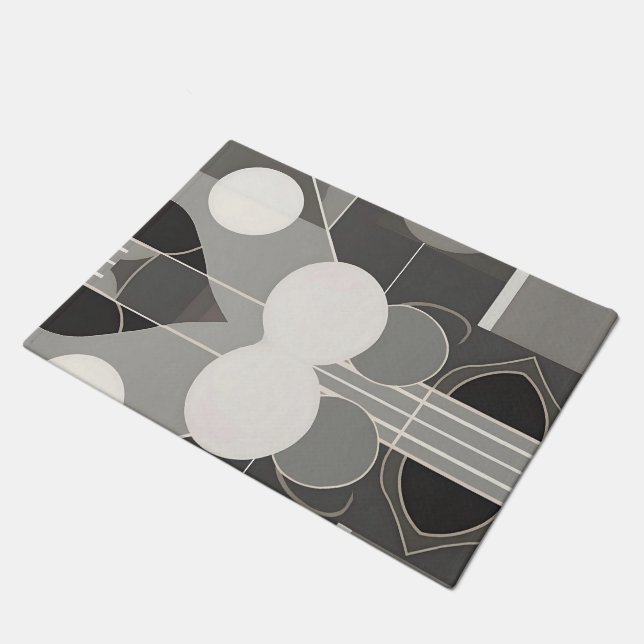 Grey and White Geometric Design with Circles Lines Doormat (Angled)