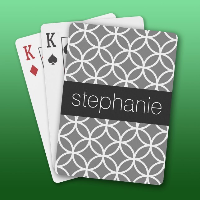 Grey and White Geometric Pattern Custom Name Playing Cards (Custom Playing Cards)