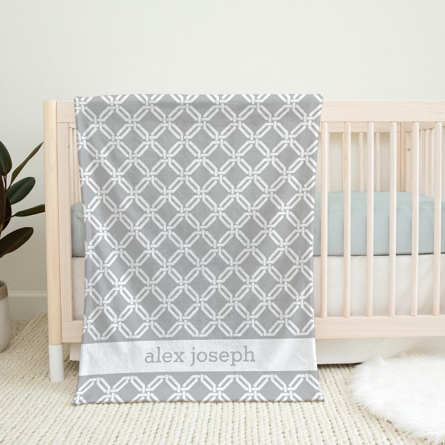 Grey and White Geometric Pattern Personalised Baby Fleece Blanket (Creator Uploaded)