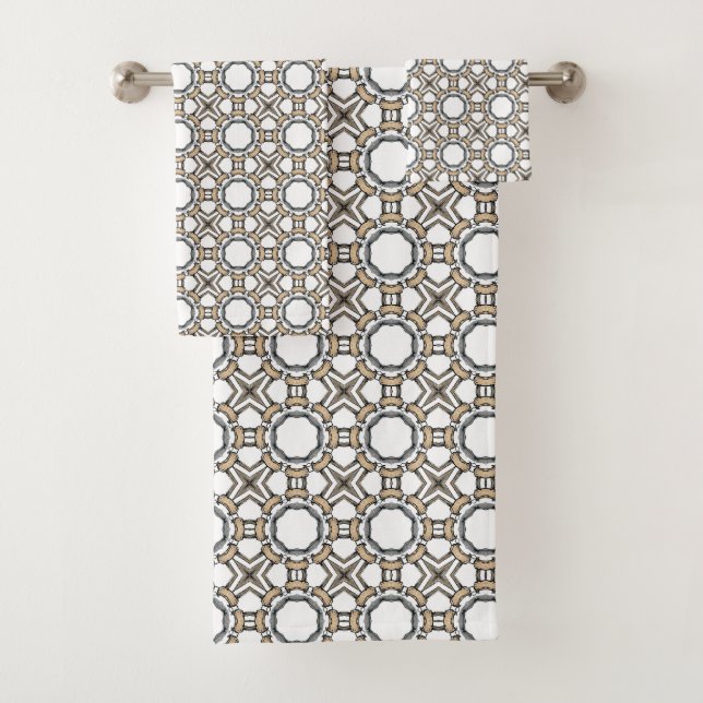 Grey and white geometric patterned design  bath towel set (Insitu)