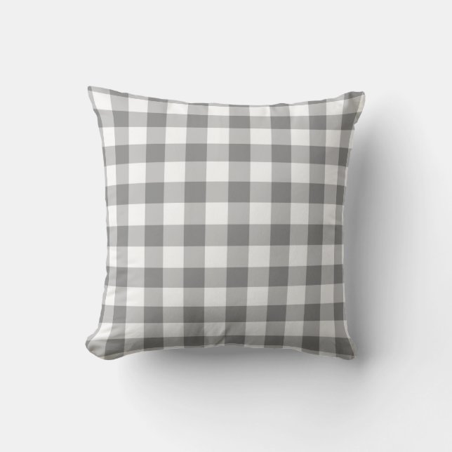 Grey And White Gingham Check Pattern Cushion (Front)