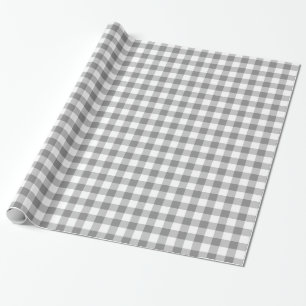 Grey And White Gingham Check Pattern Wrapping Paper