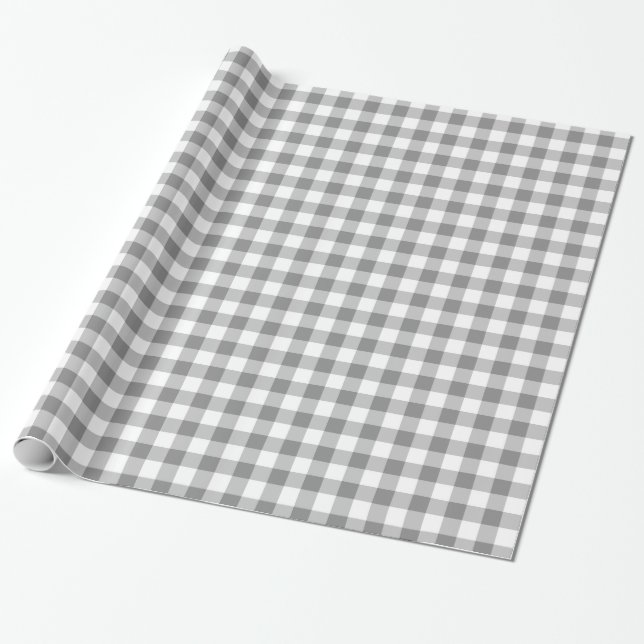 Grey And White Gingham Check Pattern Wrapping Paper (Unrolled)