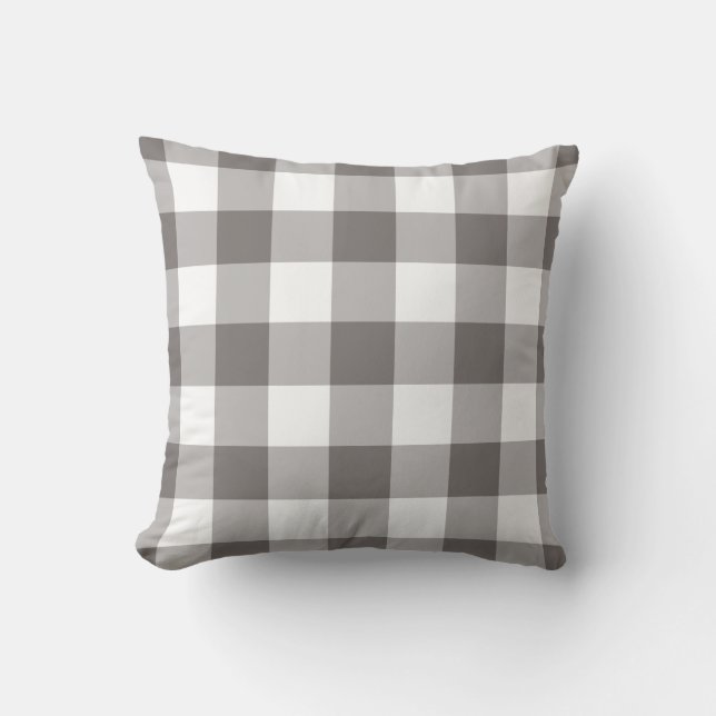 Grey and White Gingham Pattern Chequered Cushion (Front)